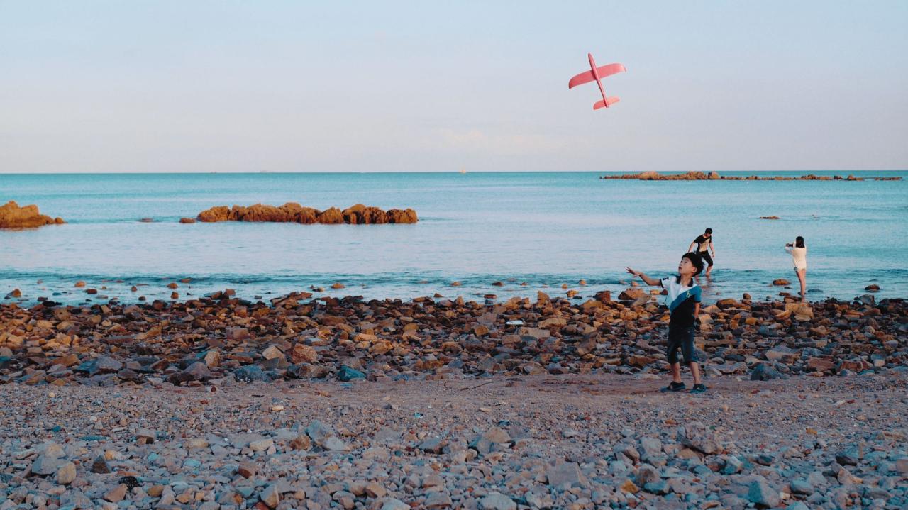 people at the rocky shore during day